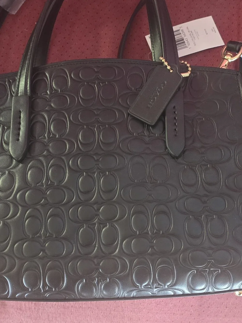 Coach Black Embossed Logo Leather Satchel with Crossbody Strap